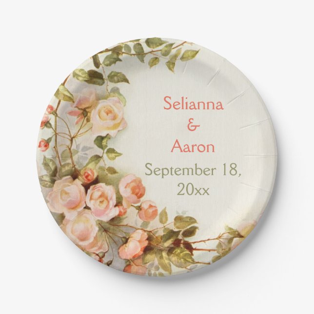 Assiettes En Carton Vintage peinture romantique du mariage rose (Devant)
