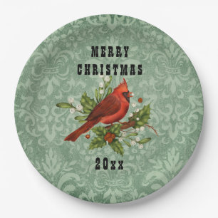 Assiettes En Carton Vintage Red Cardinal Bird Joyeux Noël