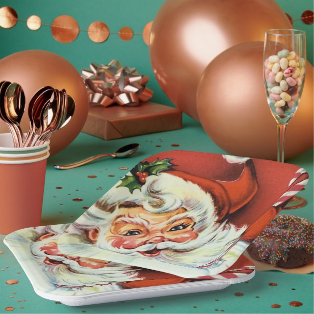Assiettes En Carton Vintage Retro Noël Père Noël (Multi)