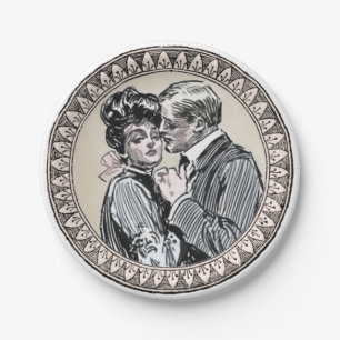 Assiettes En Carton Vintage Romance Couple : Antique Rose Girly Love