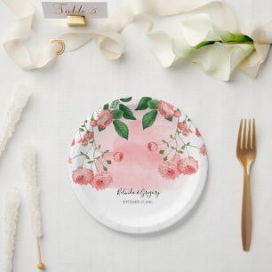 Assiettes En Carton Vintage Rose rose fleuri Mariage botanique