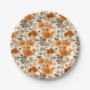 Assiettes En Carton Vintage Rustique Burnt Orange Automne Fleurs Motif