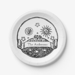 Assiettes En Carton Vintage Sun Moon Stars Océan Planète Terre Dessin