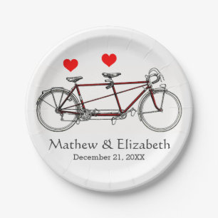 Assiettes En Carton Vintage Tandem Vélo Tandem Personnalisé Mariage