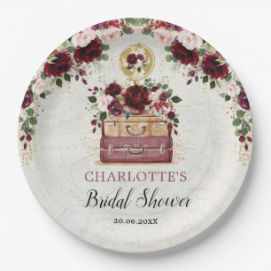 Assiettes En Carton Vintage voyage Burgundy Blush Fête des mariées f