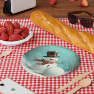 Assiettes En Carton Vintage Whimsical Winter Snowman Joie