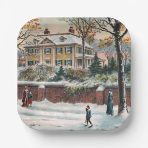 Assiettes En Carton Vintage Winter Street Joyeux Noël