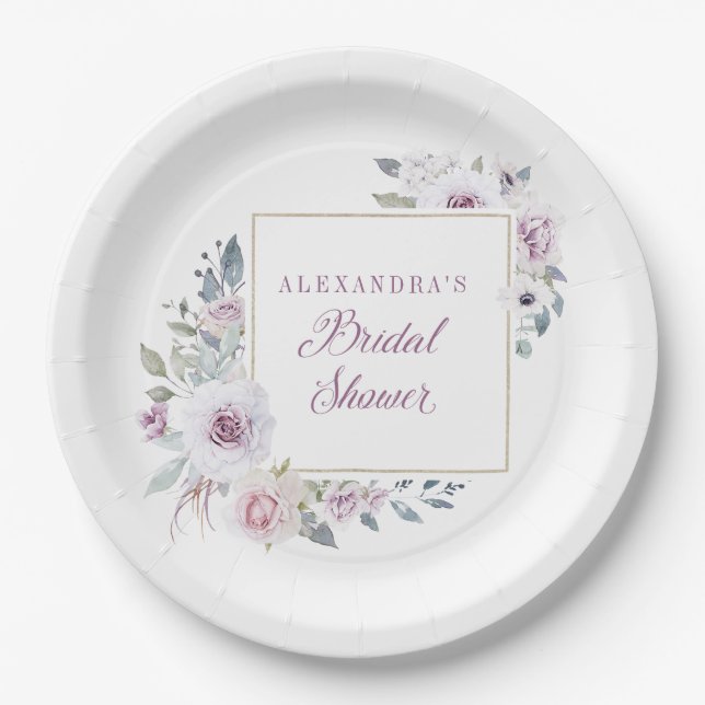 Assiettes En Carton Violet | Fête des mariées florale (Devant)