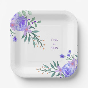 Assiettes En Carton Violet Lavande Floral Botanique Tout-En-Un Feuille