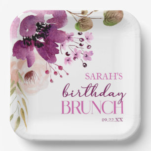 Assiettes En Carton Violet Magenta Purple Floral Anniversaire Brunch