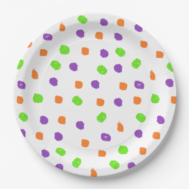 Assiettes En Carton Violet, orange, vert citron, fête d'Halloween (Devant)