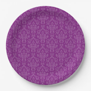 Assiettes En Carton Violet Pourpre Élégant Damassé Vintage