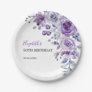 Assiettes En Carton Violet Rose verdure Floral Anniversaire