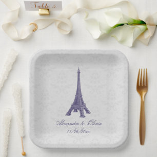 Assiettes En Carton Violet Tour Eiffel Mariage damassé Douche