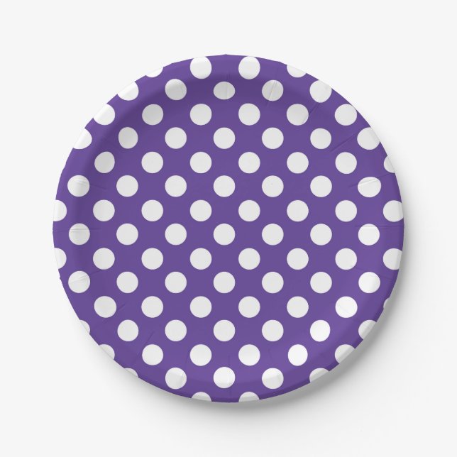 Assiettes En Carton Violet violet et Pois blancs fête d'anniversaire (Devant)