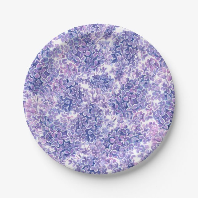Assiettes En Carton Violette aquarelle fleurs lilas (Devant)