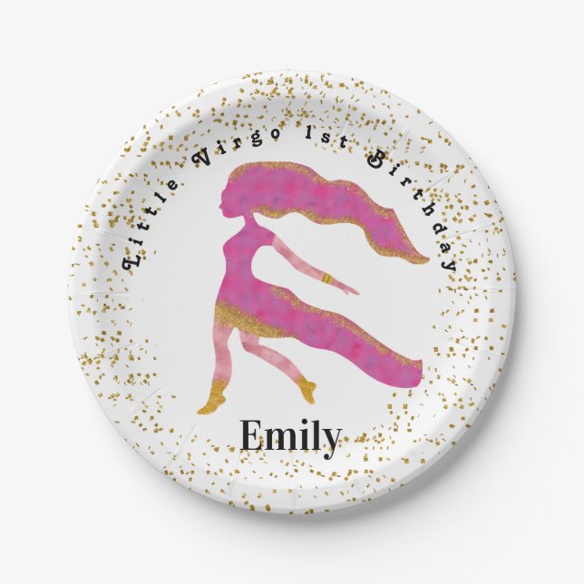 Assiettes En Carton Virgo 1er Anniversaire & Gold Confetti (Devant)