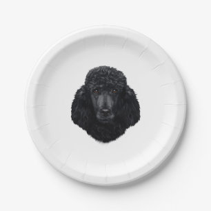 Assiettes En Carton Visage de chien de caniche noir