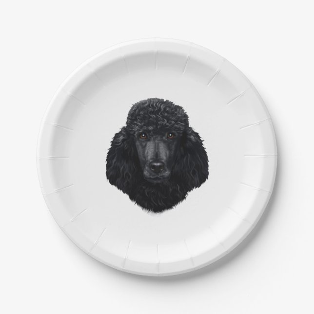 Assiettes En Carton Visage de chien de caniche noir (Devant)