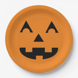 Assiettes En Carton Visage de citrouille de Halloween Jack-o'-lantern