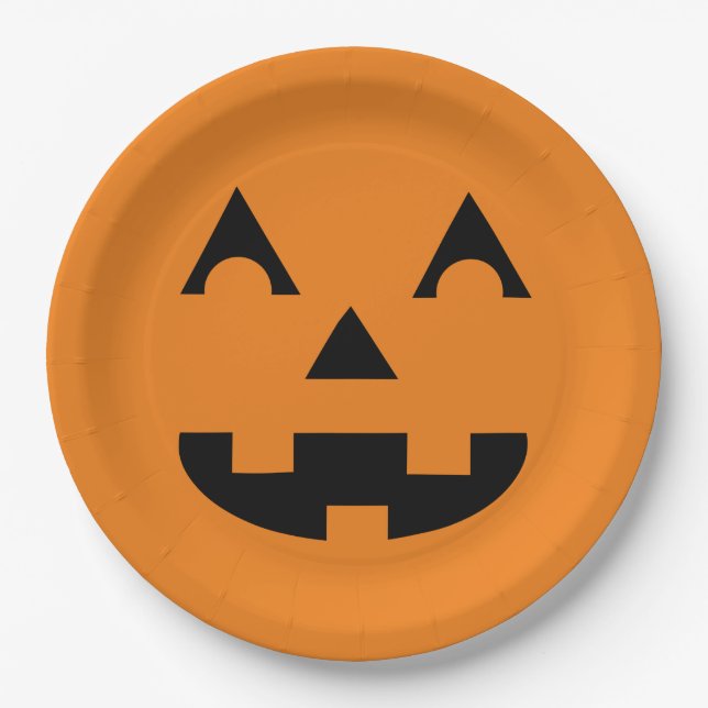 Assiettes En Carton Visage de citrouille de Halloween Jack-o'-lantern (Devant)