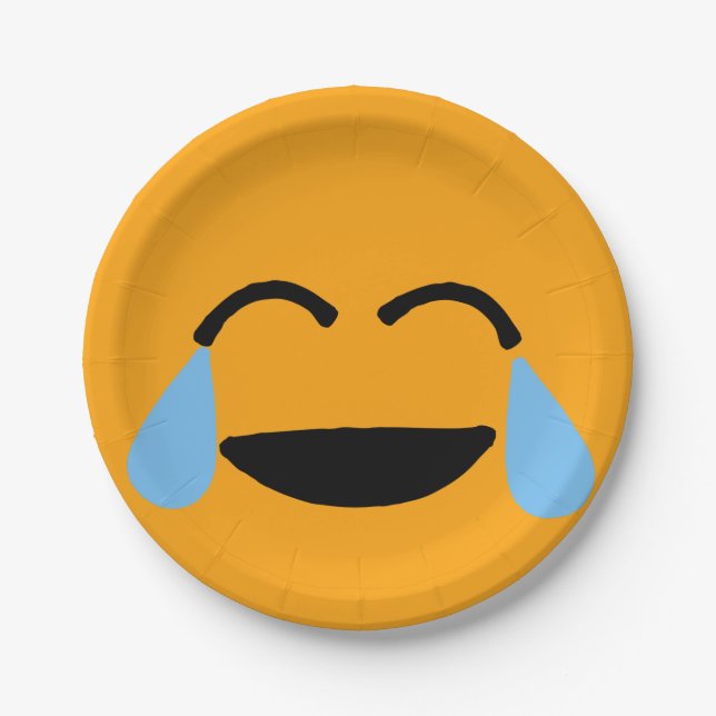 Assiettes En Carton Visage de rire drôle Orange Emoticon Emojii (Devant)