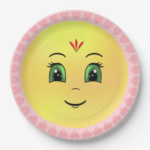 Assiettes En Carton Visage de soleil heureux moderne & coeurs