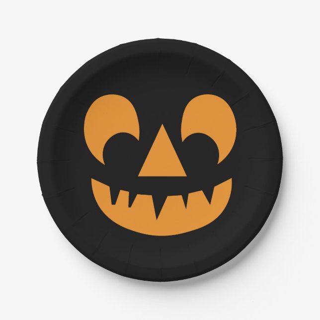 Assiettes En Carton Visage du Citrouille Jack-o'-lantern (Devant)