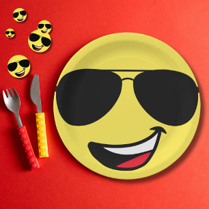 Assiettes En Carton Visage heureux mignon & Lunettes d'aviateur, Amusa