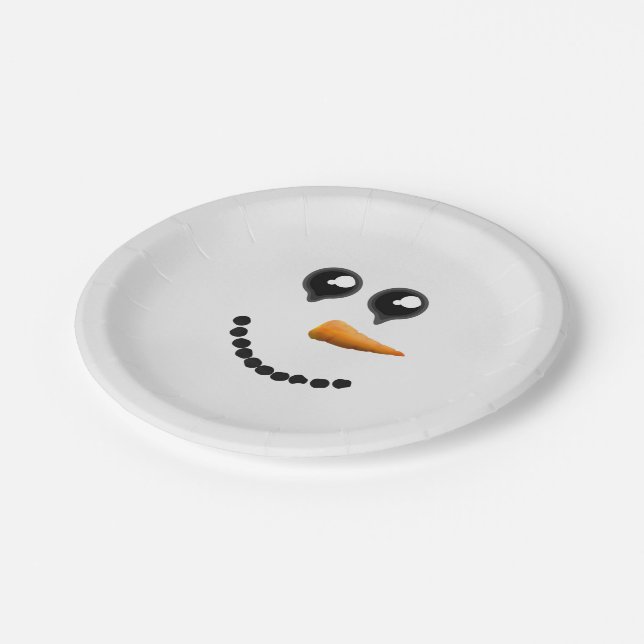 Assiettes En Carton Visage mignon de bonhomme de neige d'hiver (Angle)