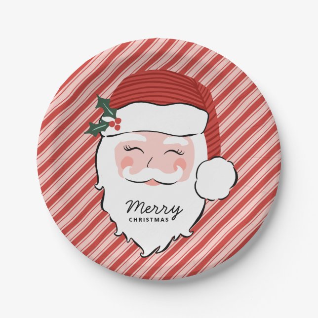 Assiettes En Carton Visage Père Noël joyeux | Joyeux Noël (Devant)