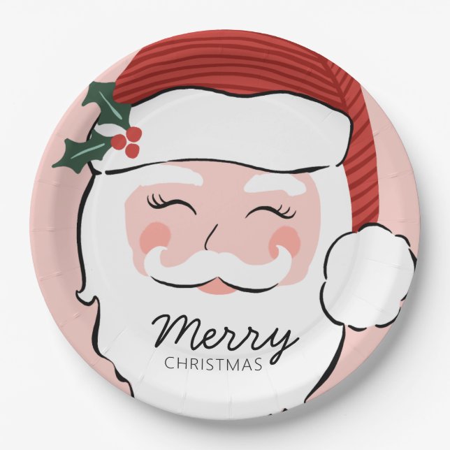 Assiettes En Carton Visage Père Noël joyeux | Joyeux Noël (Devant)
