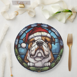 Assiettes En Carton Vitrail de Noël Bulldog