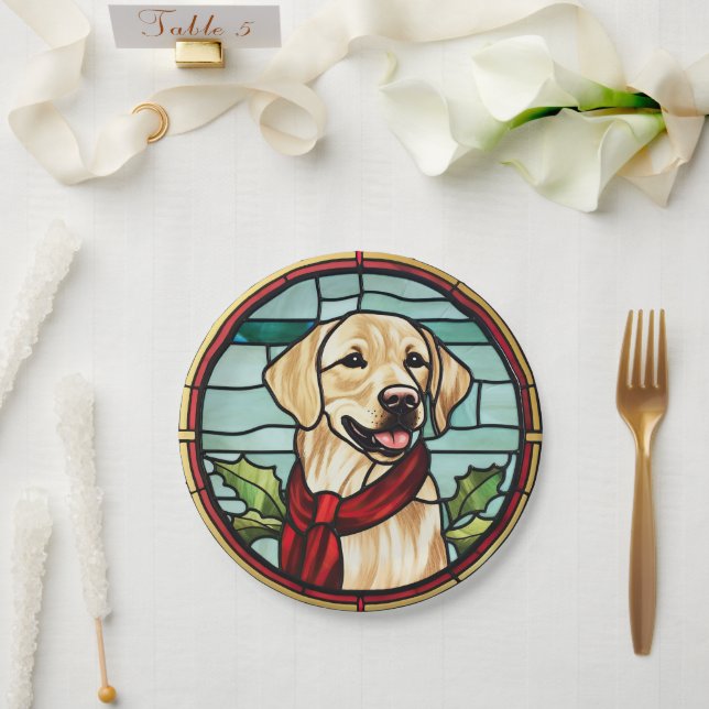 Assiettes En Carton Vitrail de Noël Labrador (Mariage)