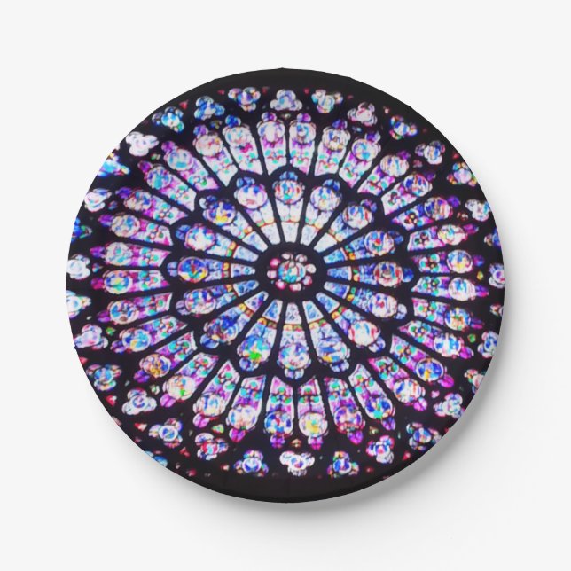 Assiettes En Carton Vitrail de Paris Notre-Dame - La Rose (Devant)