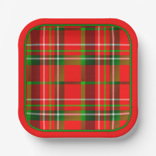 Assiettes En Carton Vive de Noël Rouge Vert Motif Tartan géométrique