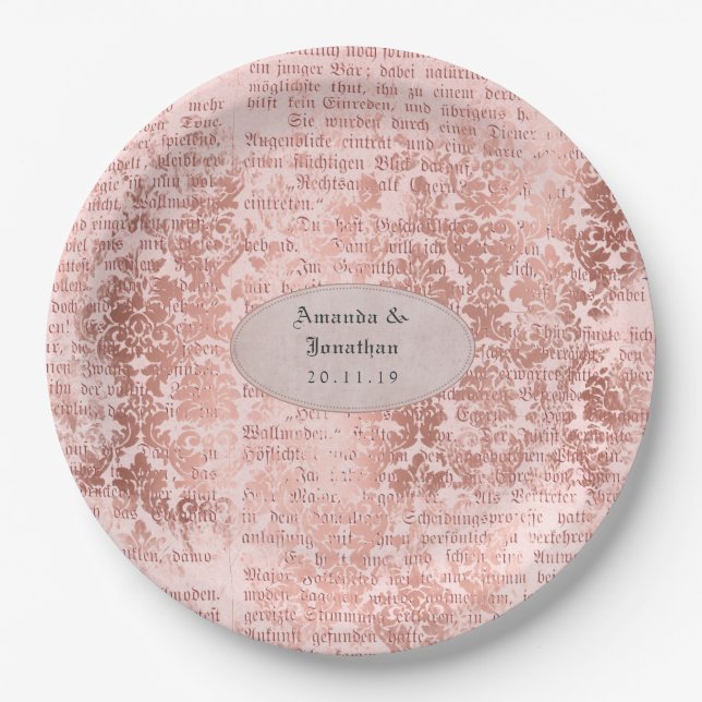 Assiettes En Carton Vntage Rose Gold Shabby-Chic Mariage (Devant)