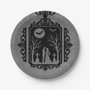 Assiettes En Carton Voeux de cimetière Mariage gothique noir et gris