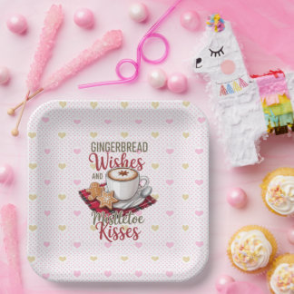 Assiettes En Carton Vœux de pain d'épice et baisers de gui - Fêtes