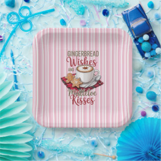 Assiettes En Carton Vœux de pain d'épice et baisers de gui - Fêtes