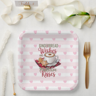 Assiettes En Carton Vœux de pain d'épice et baisers de gui - Fêtes