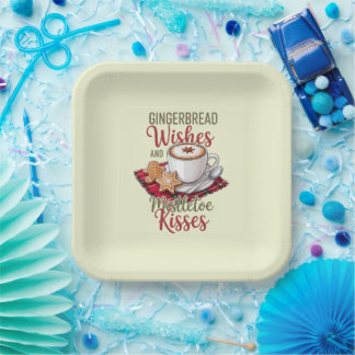 Assiettes En Carton Vœux de pain d'épice et baisers de gui - Fêtes
