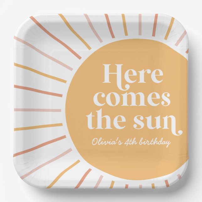 Assiettes En Carton Voici l'anniversaire du Soleil Boho (Recto)