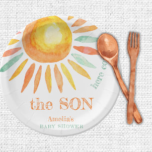 Assiettes En Carton Voici Le Baby shower Soleil Son Watercolor