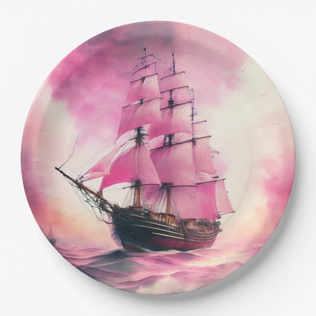 Assiettes En Carton Voiles roses (Devant)