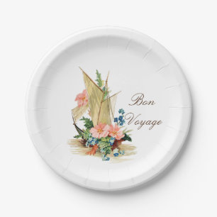 Assiettes En Carton Voilier vintage et fleurs de voyage de fève