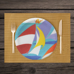 Assiettes En Carton Voiliers abstraits colorés vintages dans l'eau