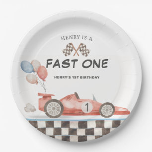 Assiettes En Carton Voiture de course d'anniversaire Fast One 1er tour