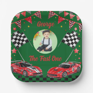 Assiettes En Carton Voiture de course rouge et noire rapide Photo 1er