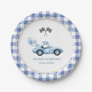 Assiettes En Carton Voiture de course Watercolor 1er anniversaire